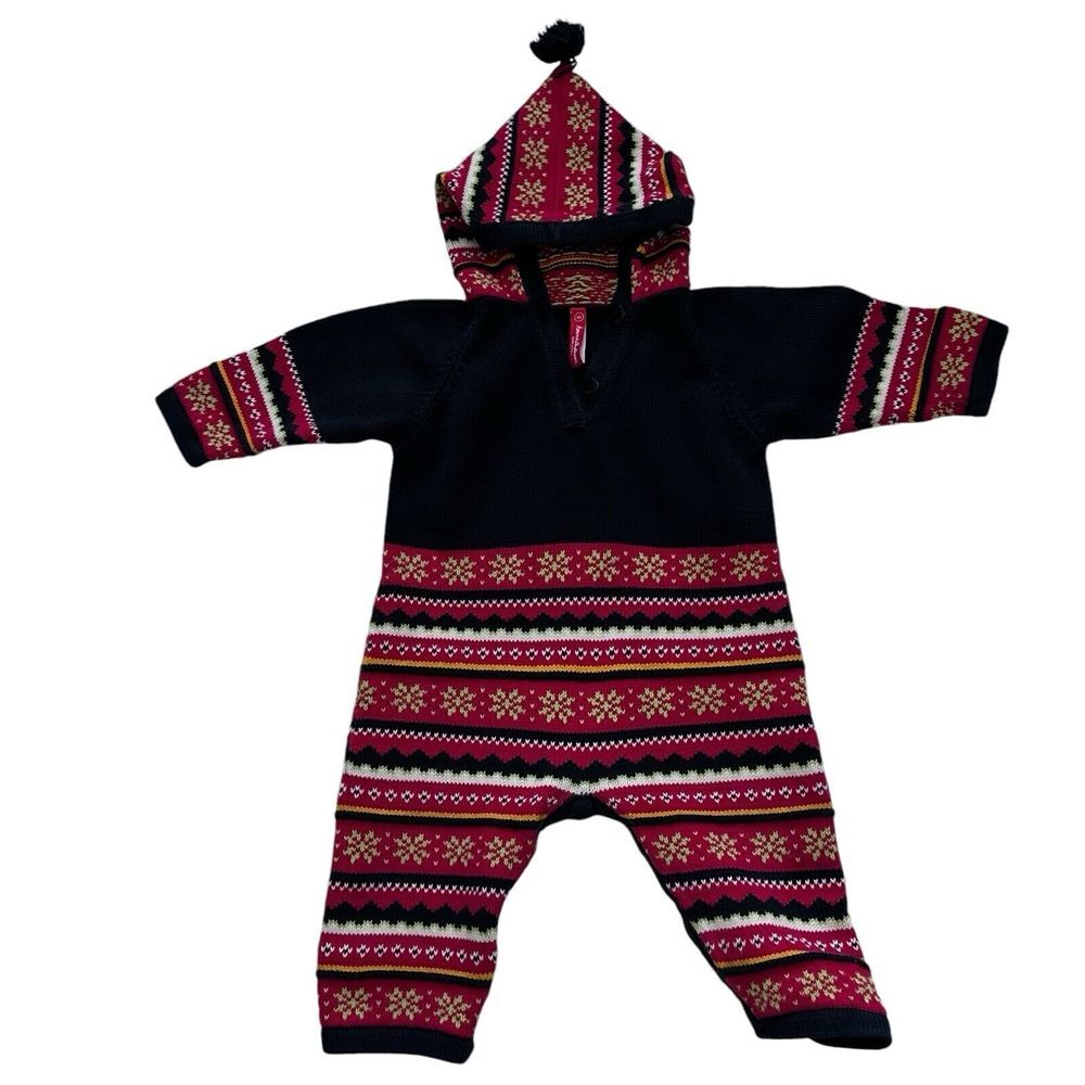 Hanna Andersson Knit Sweater Romper‎ 80 US Fair Isle Colorful Winter  12-18 Mon